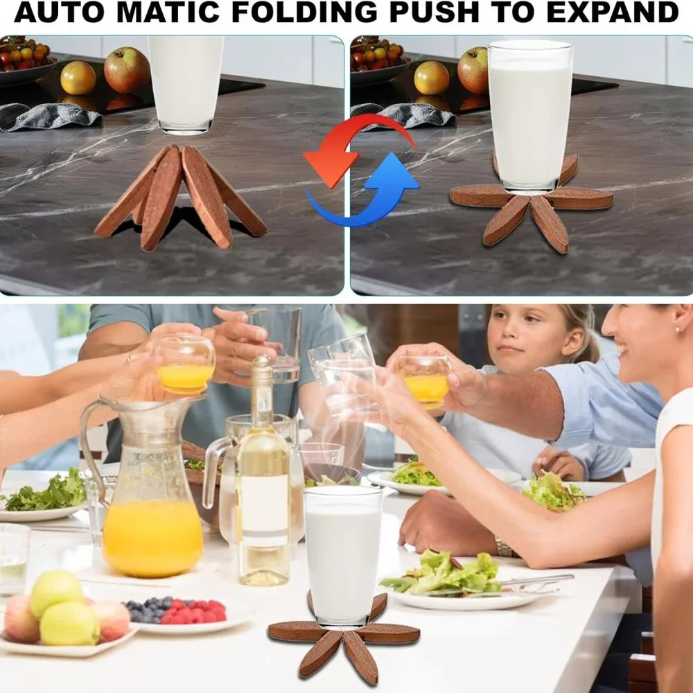 Wooden Trivets for Hot Dishes-Tree Shape Trivet Set, 4 Walnut Wood + 1 Stand sto